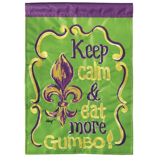 Dicksons 13 x 18 in Flag Double Applique Keep Calm  Eat Gumbo Polyester Garden M010118